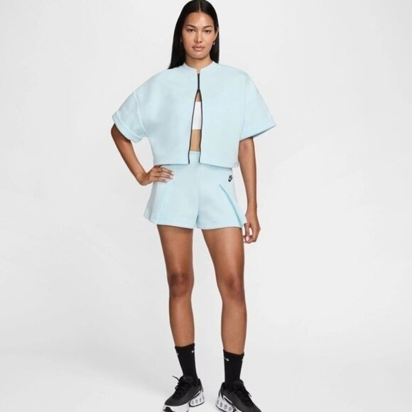 NIKE Tech Fleece High Waist 3” Pleated Shorts Size XL Ice Blue NEW - Picture 10 of 10